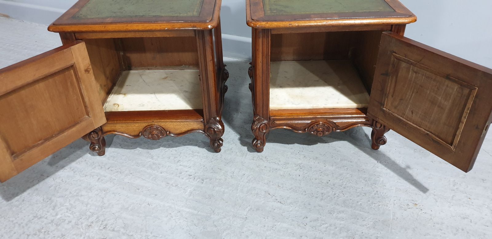 Near Pair French Mahogany Bedside Lamp Cabinets photo furniture