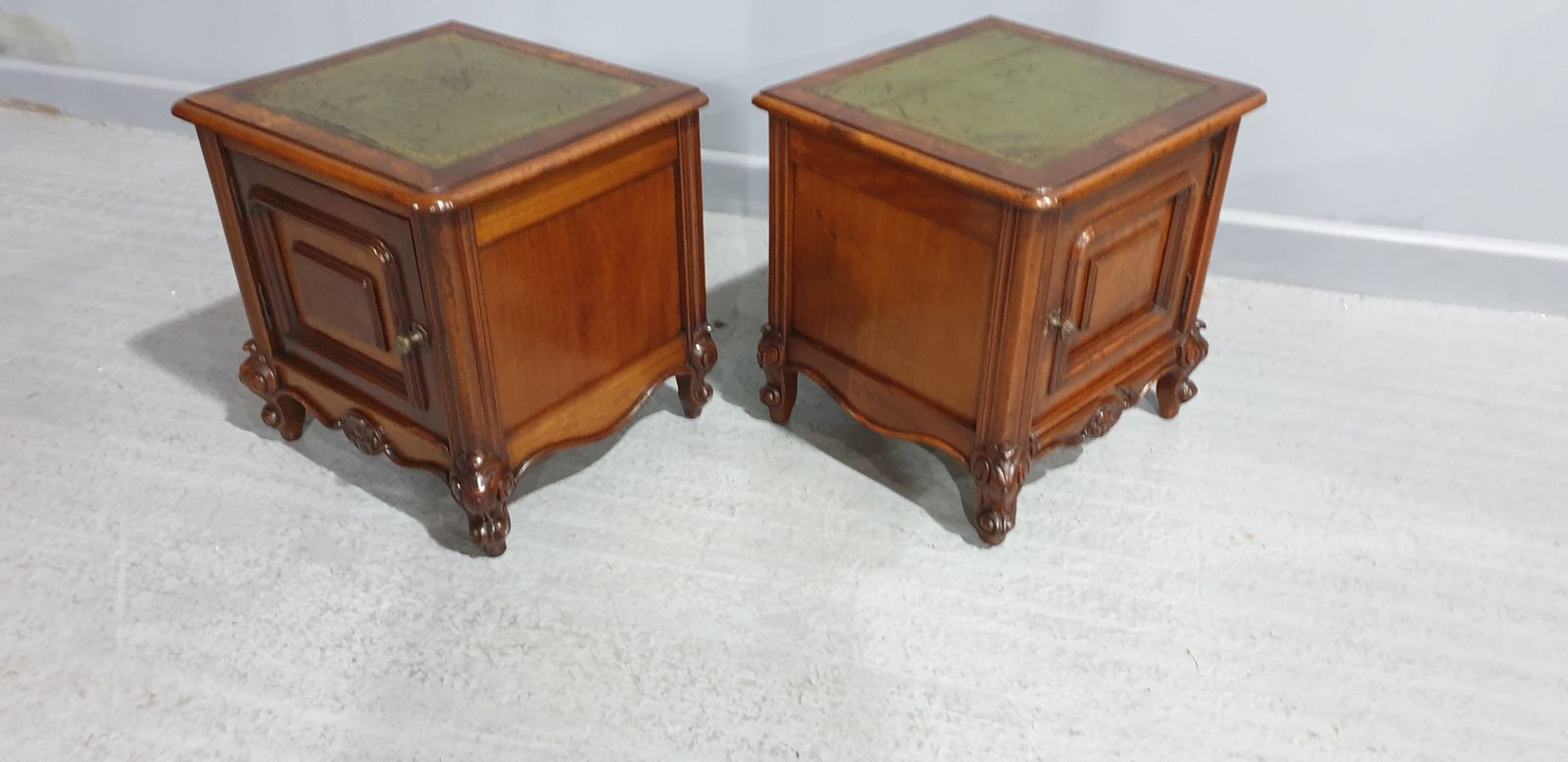 Near Pair French Mahogany Bedside Lamp Cabinets photo for sale