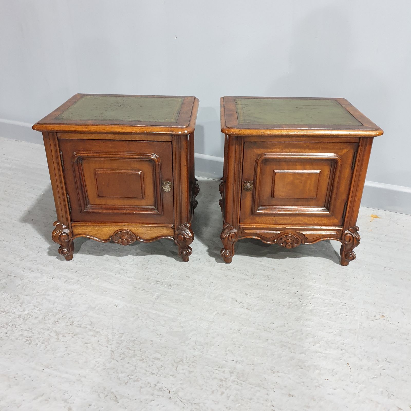 Near Pair French Mahogany Bedside Lamp Cabinets