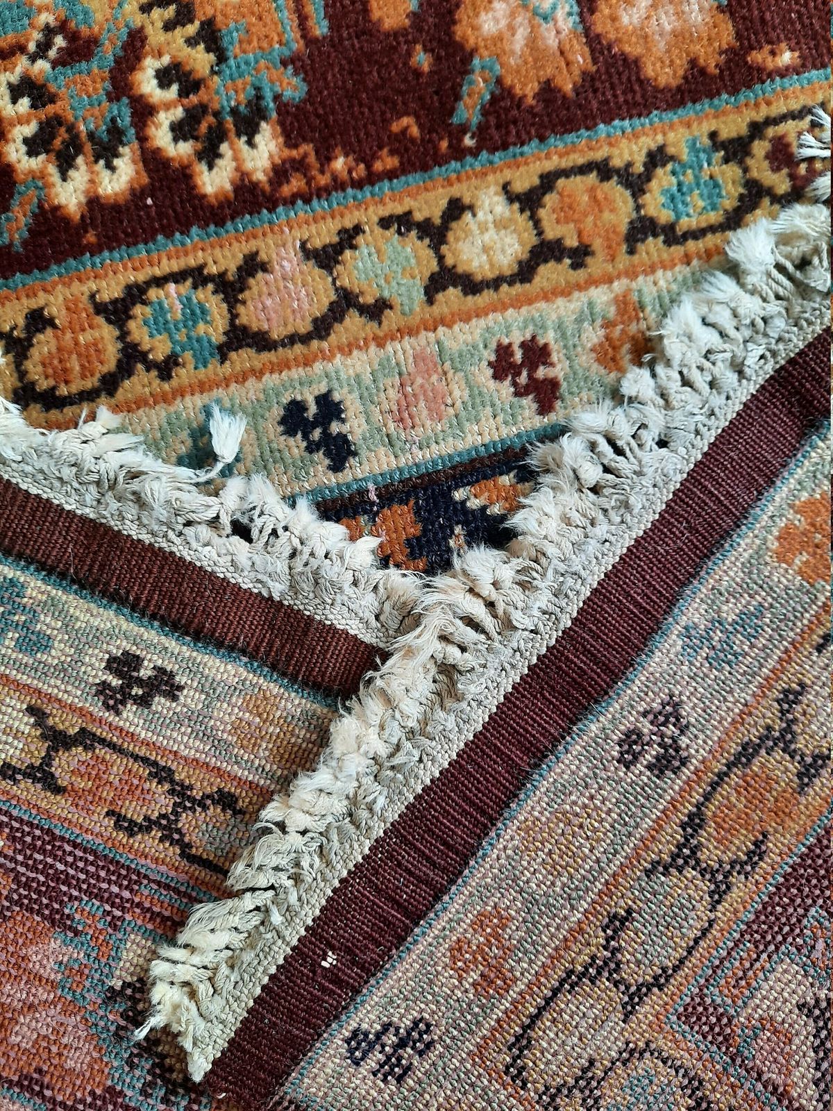 Small Antique Caucasian Runner Rug  Old Brown Green Blue photo vintage