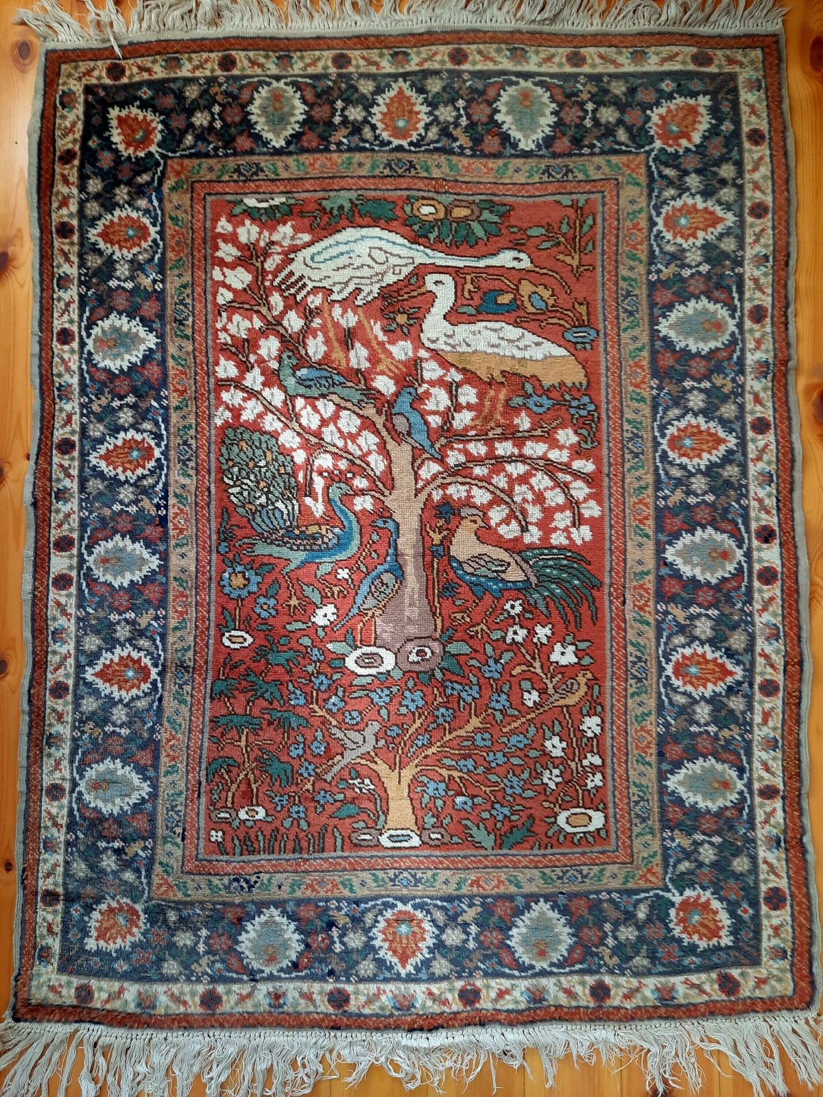 Fine Turkish Wool Rug With Birds And Tree Of Life Design In Orange And Green, Wall Tapesdtry With Birds photo Textiles