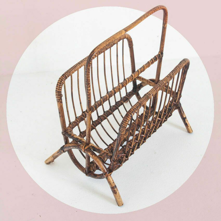 Vintage Rattan Magazine Holder, France 1960 photo vintage