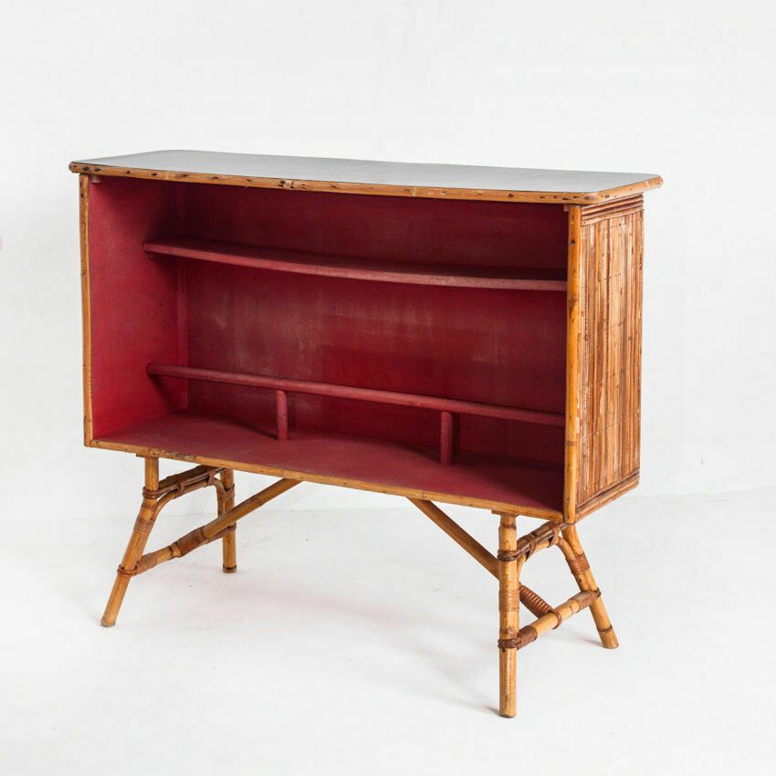Vintage Bar Counter In Canning And Rattan. France, 50s. photo vinterior