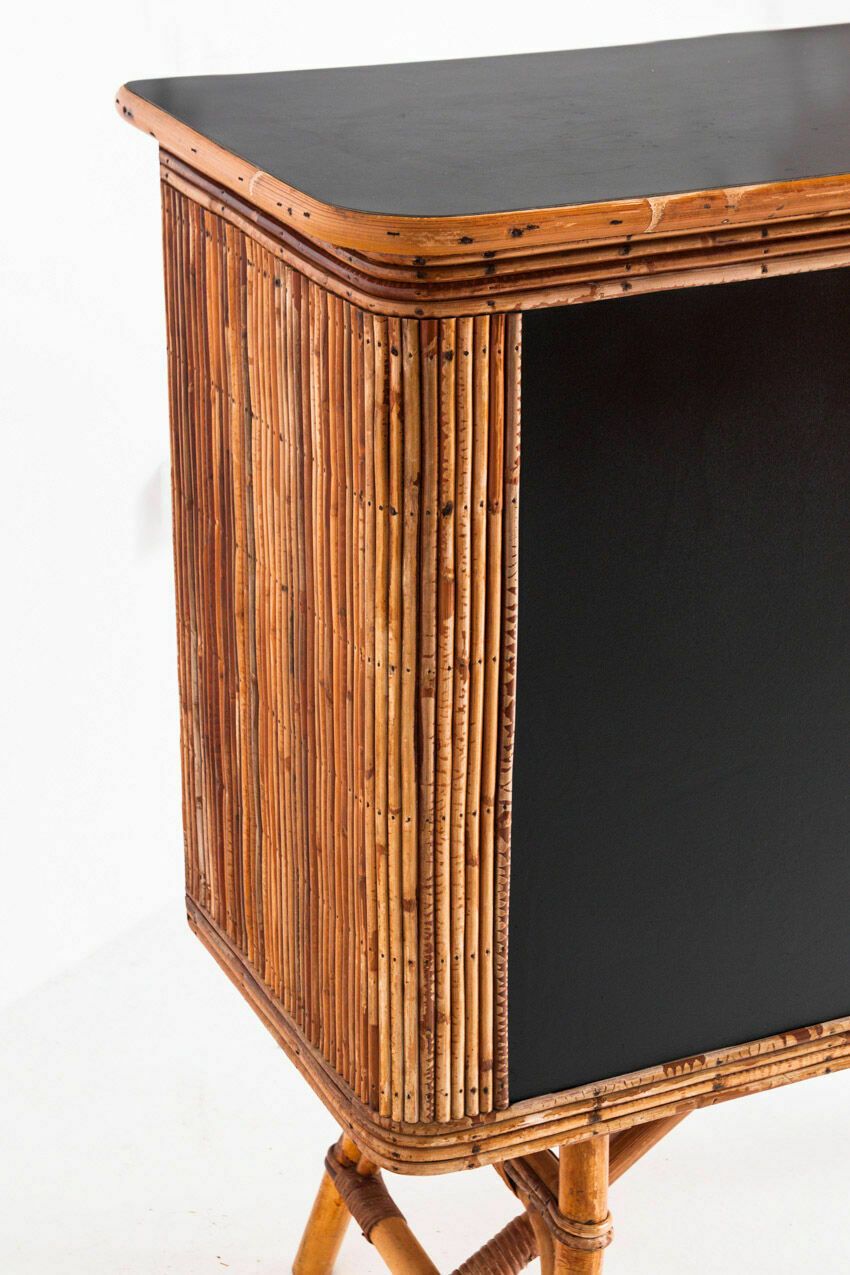 Vintage Bar Counter In Canning And Rattan. France, 50s. photo vintage