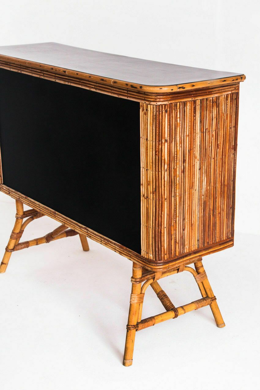 photo furniture Vintage Bar Counter In Canning And Rattan. France, 50s.