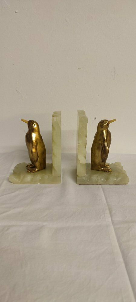 Onyx And Gilt Metal Penguin Bookends, Spain, 1960s, Set Of 2