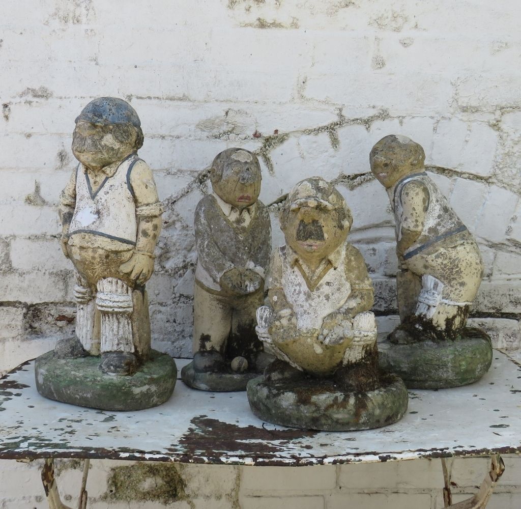 Set Of Four Vintage Weathered Garden Cricket Statues