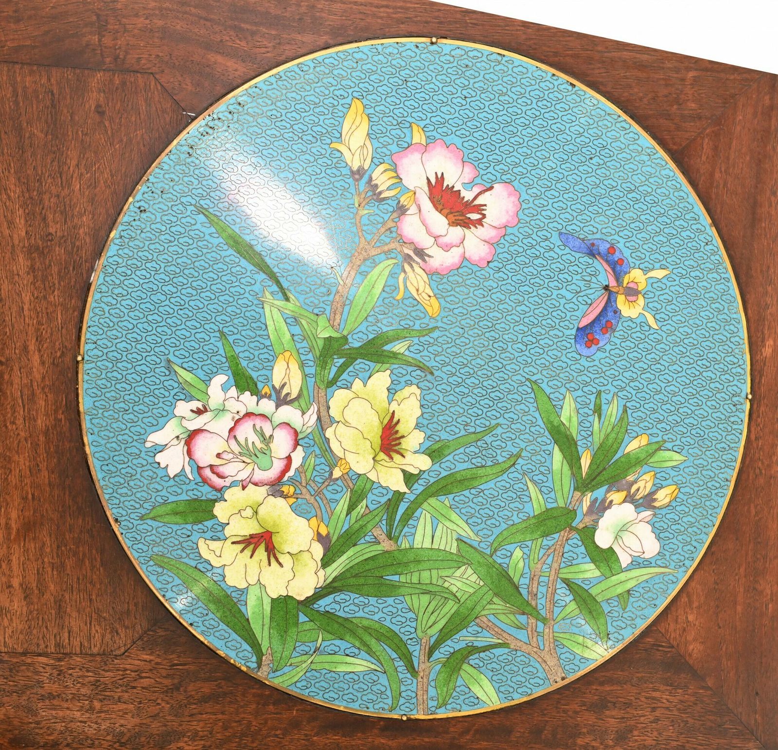 Chinese Console Table Hardwood Cloisonne Porcelain Plates photo vinterior