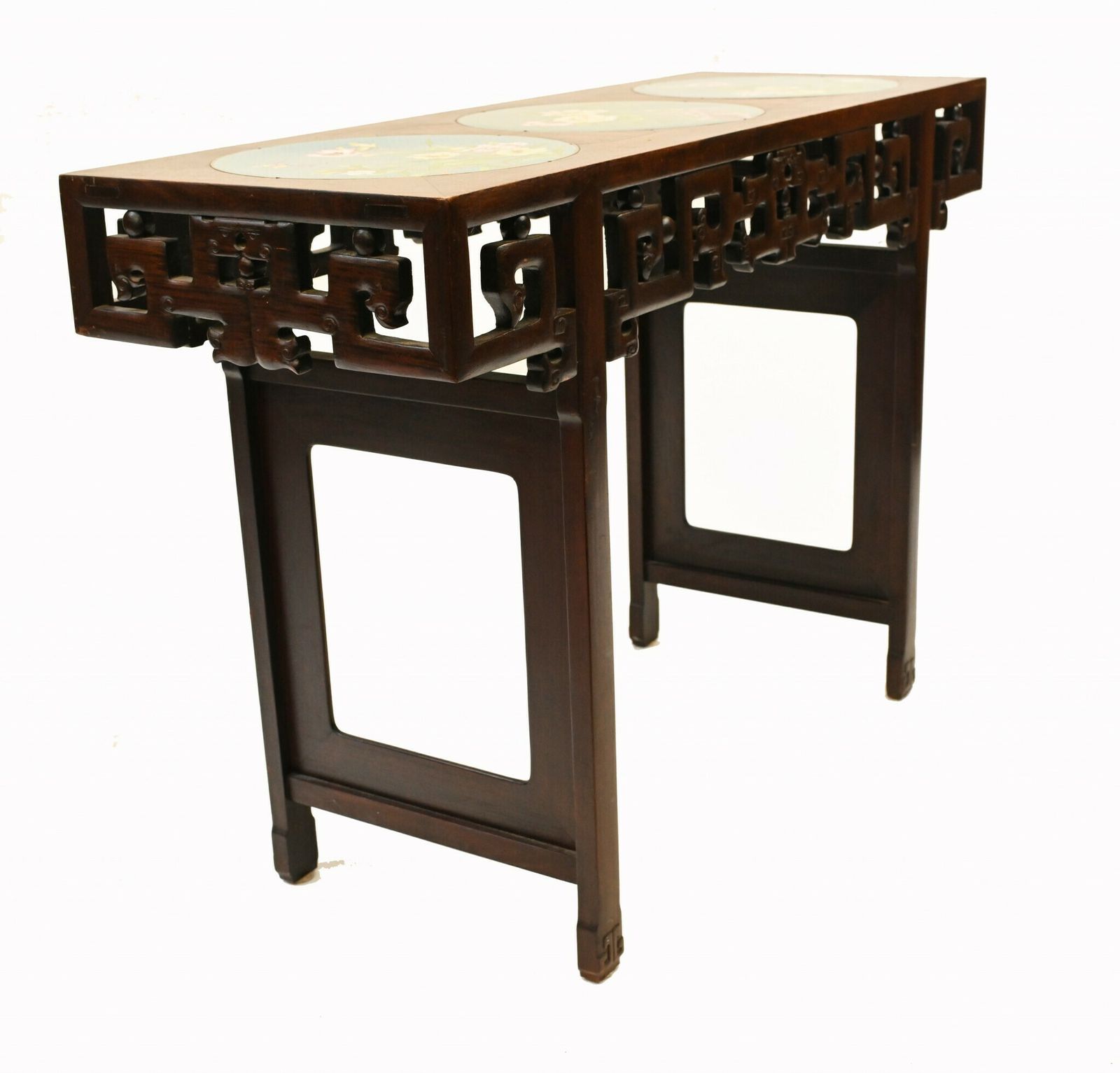 photo furniture Chinese Console Table Hardwood Cloisonne Porcelain Plates