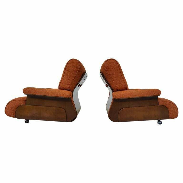 Pair Of Italian Orange Mid Century Modern Armchairs photo Furniture