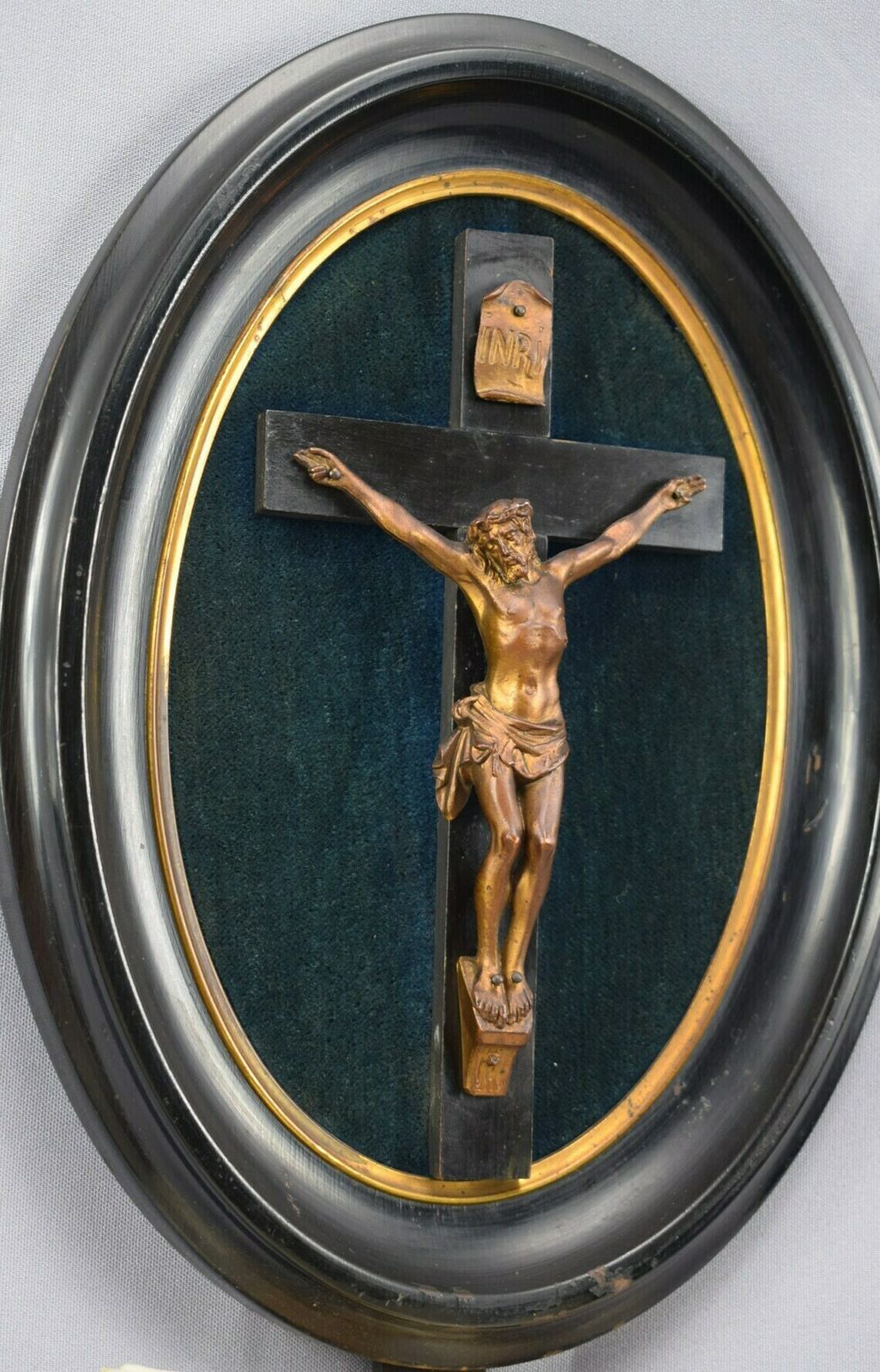 Wall Holy Water Font Crucifix Seashell Vintage Jesus Christ Cross Black Frame photo furniture
