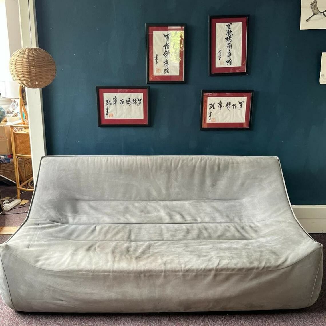 French Ligne Roset Pale Blue Suede Settee photo furniture