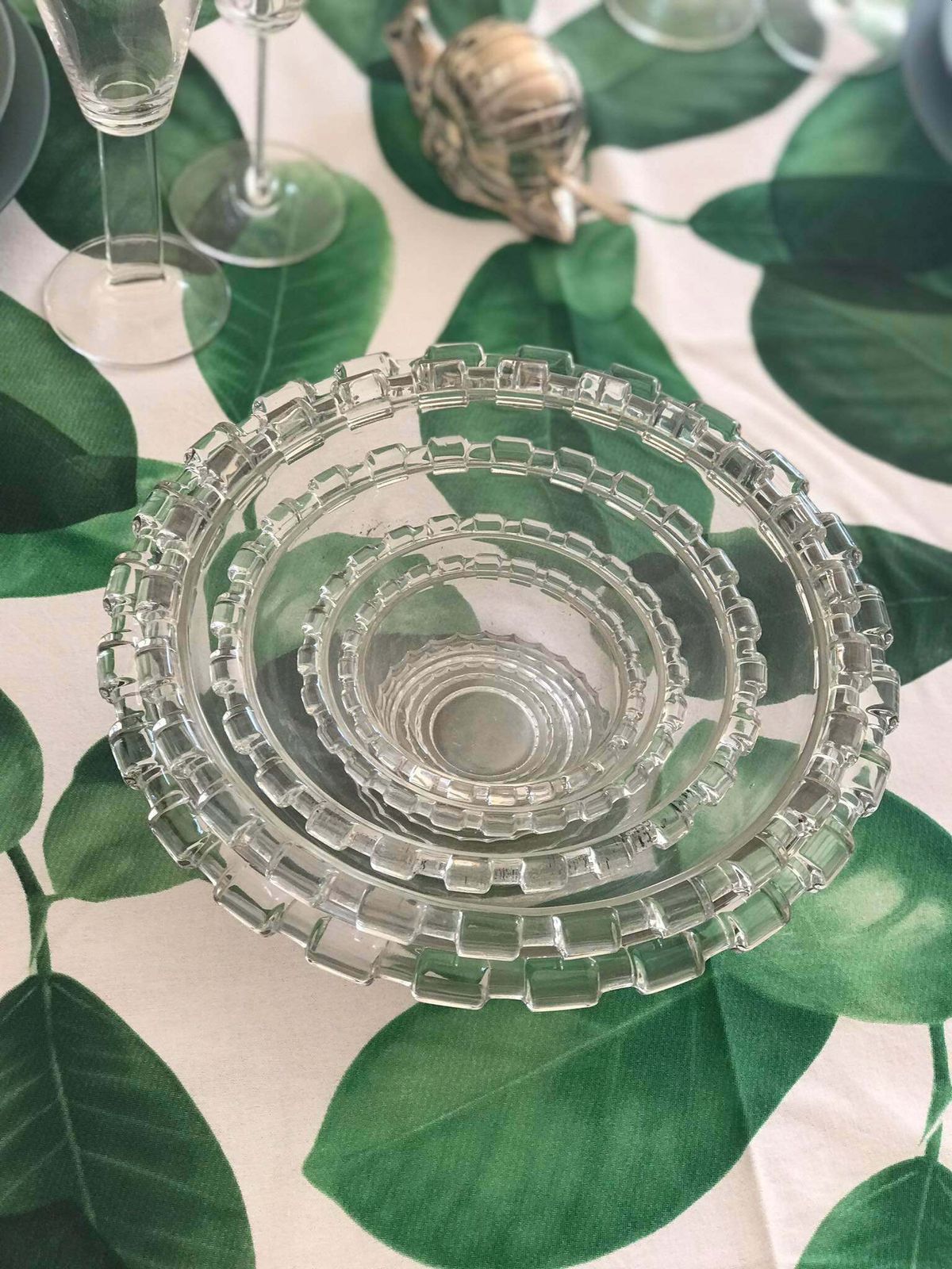 Set Of 5 Crystal Serving Dishes Or Bowls Displays By De Prestigious House Val Saint Lambert, Made In Belgium 1940s photo vinterior