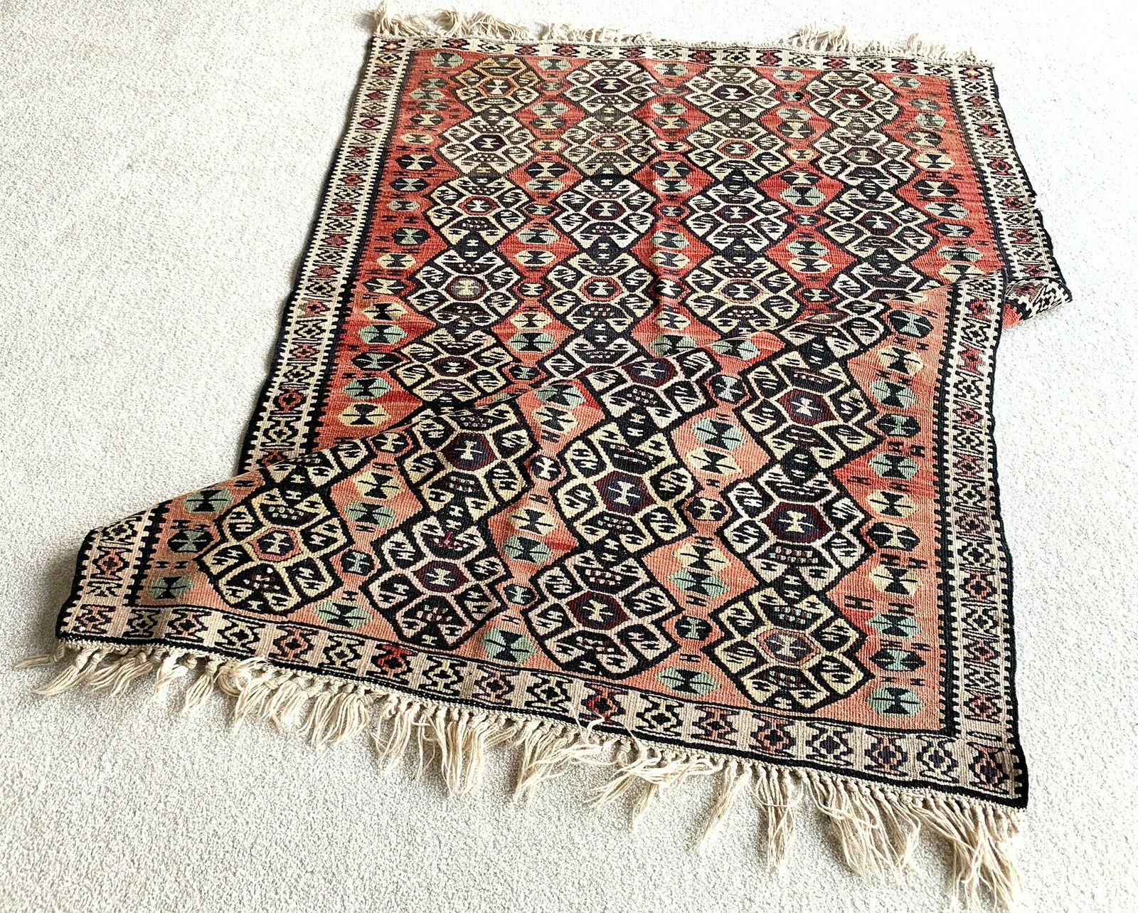 Traditioneel Turks Kilimkleed, Vintage Anatolisch Turks Kelim 142x100 Cm photo Textiel