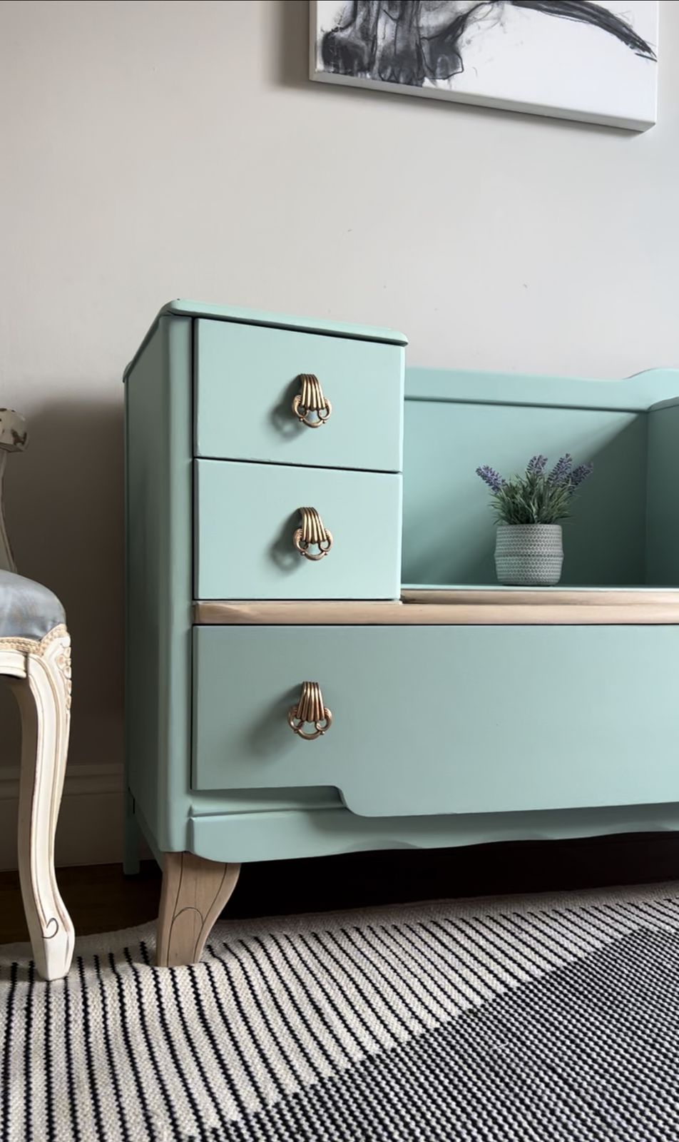 Rare Harris Lebus Vintage Dressing Table  Painted Tide Pool Green Blue photo vinterior