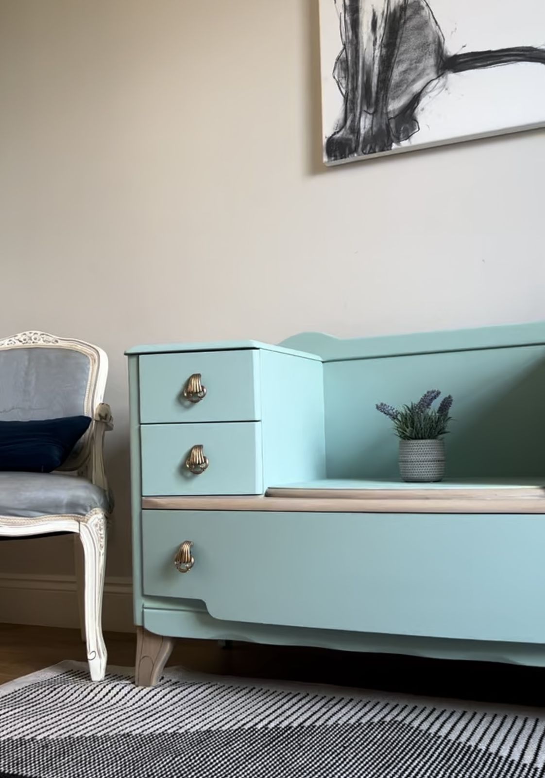 Rare Harris Lebus Vintage Dressing Table  Painted Tide Pool Green Blue photo vintage
