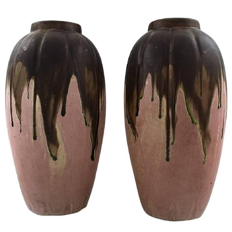 Gilbert Metenier, French Ceramist Pair Of Art Deco Pottery Vases