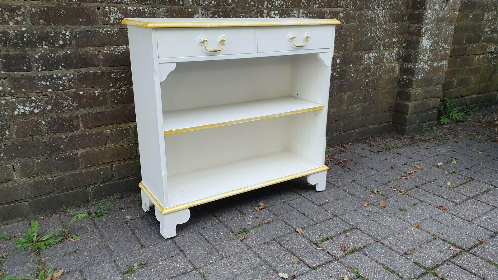 Wonderful 1970’s Shelves Bookcase Hallway Living Room Unit In Farrow And Ball Cream With Gold Highlights photo for sale