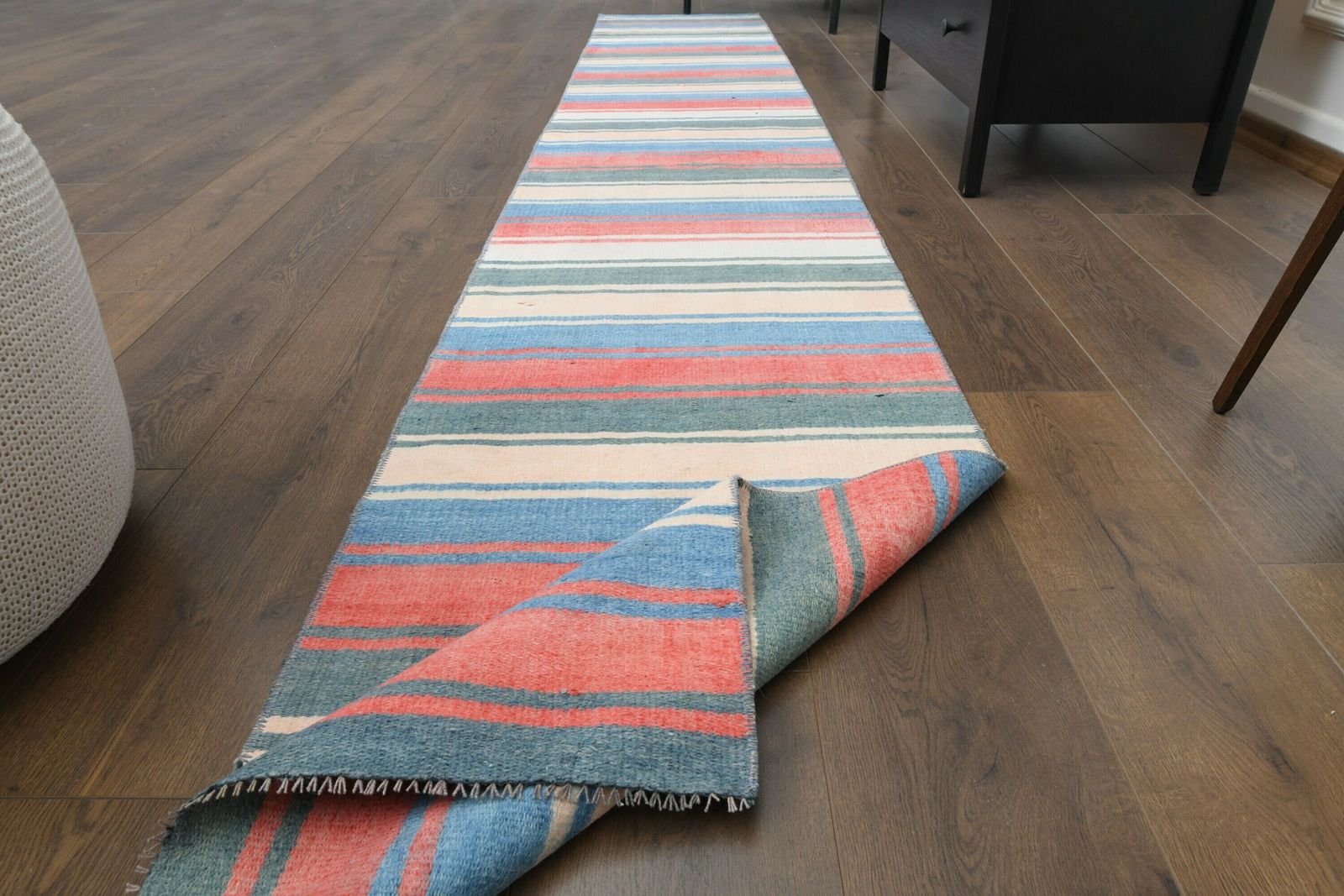 2x12 Pastel Vintage Turkish Oushak Kilim Rug Runner, Handmade Wool Carpet, Kitchen Hallway Rug, One Of A Kind, Boho Decor, Striped Carpet photo vintage