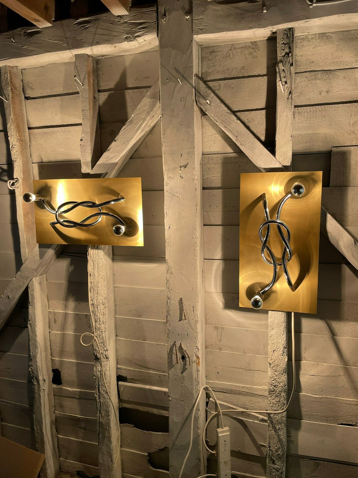 A Pair Of 1970s Mid Century Modern Italian 'Reef Knot' Wall Light Panels / Sconces Designed By Giacomo Benevelli For Missaglia photo vinterior