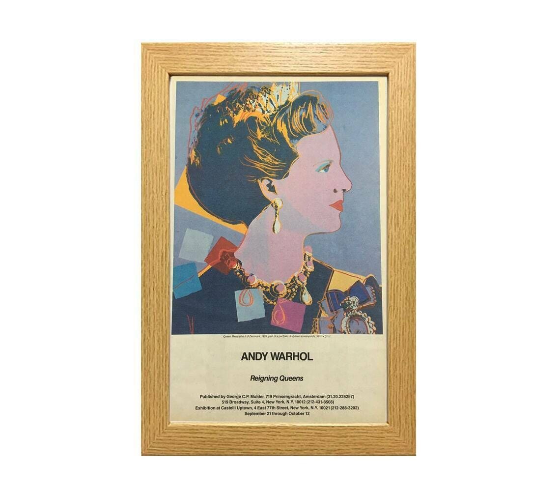 Original 1985 Andy Warhol Gallery Opening Advertisement  Reigning Queens Exhibition  Queen Margrethe II Of Denmark  Vintage Poster