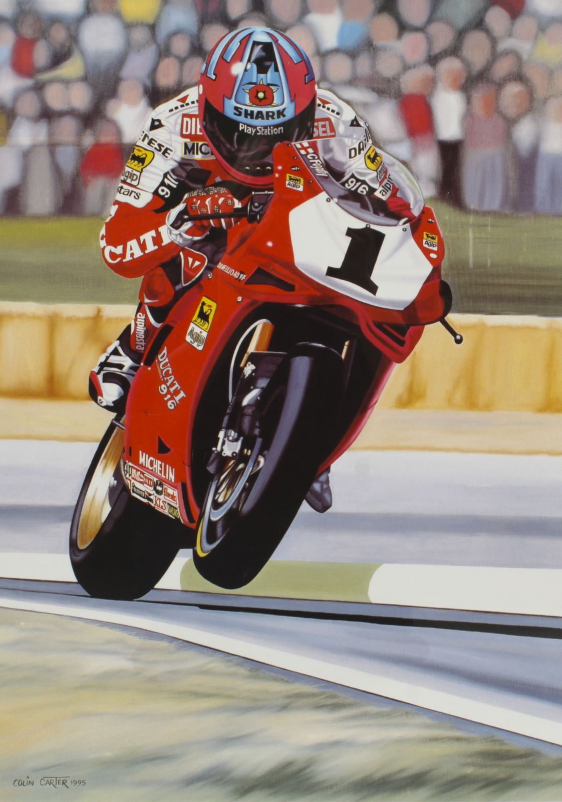 Large Printof  Alan Of Carl Fogarty On Ducati By Colin Carter 1995 photo furniture