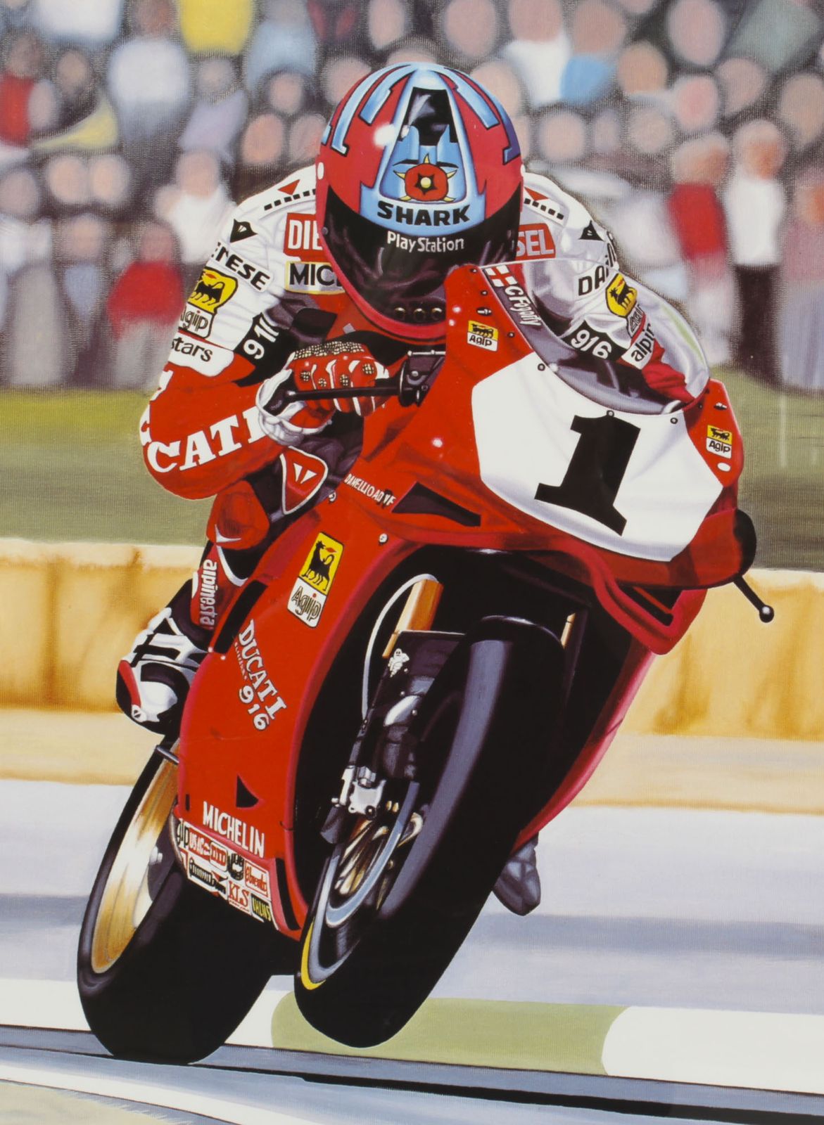 Large Printof  Alan Of Carl Fogarty On Ducati By Colin Carter 1995 photo for sale