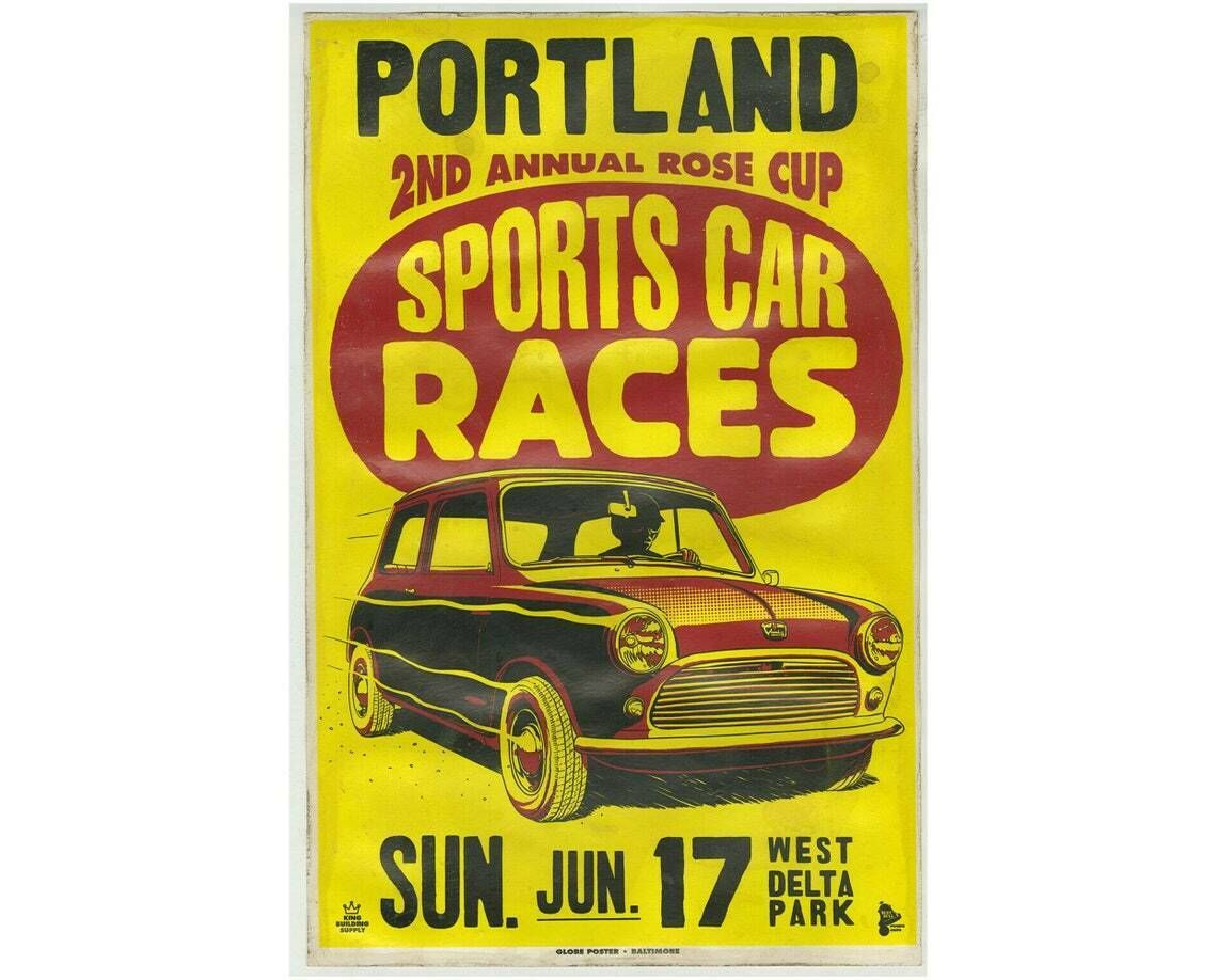 Original Vintage 1950s Portland Auto Road Races Poster