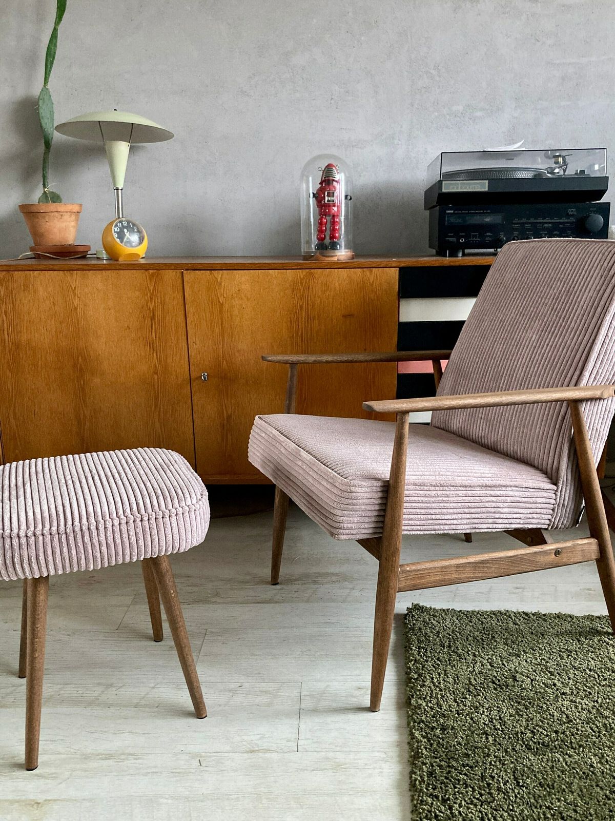 Original Mid Century Polish Vintage Chair 300 190 With A Vintage Footstool. Personalization! photo furniture