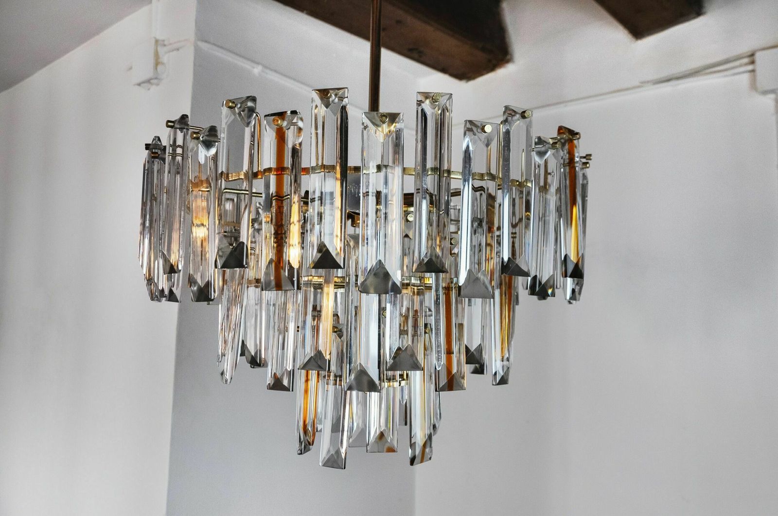 Venini Two Tone Chandelier, 3 Levels, Murano Glass, Italy, 1970 photo for sale