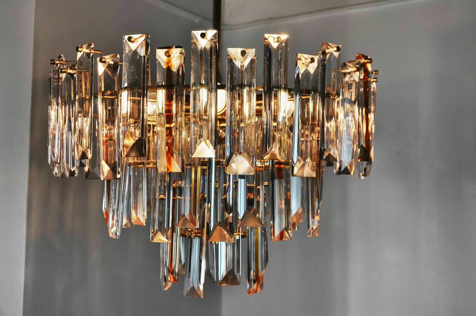 Venini Two Tone Chandelier, 3 Levels, Murano Glass, Italy, 1970 photo vintage