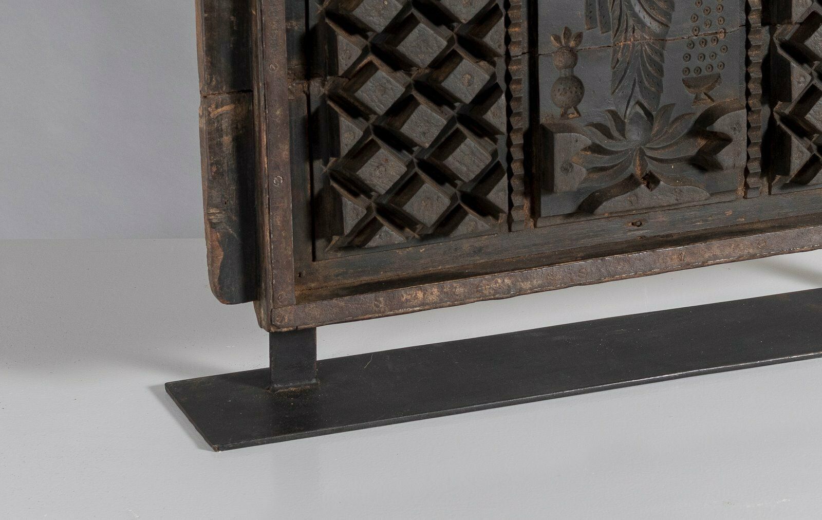 Mid Century Large Scale Carved Sculptural Wooden Shelf Art On Steel Base photo Home Decor