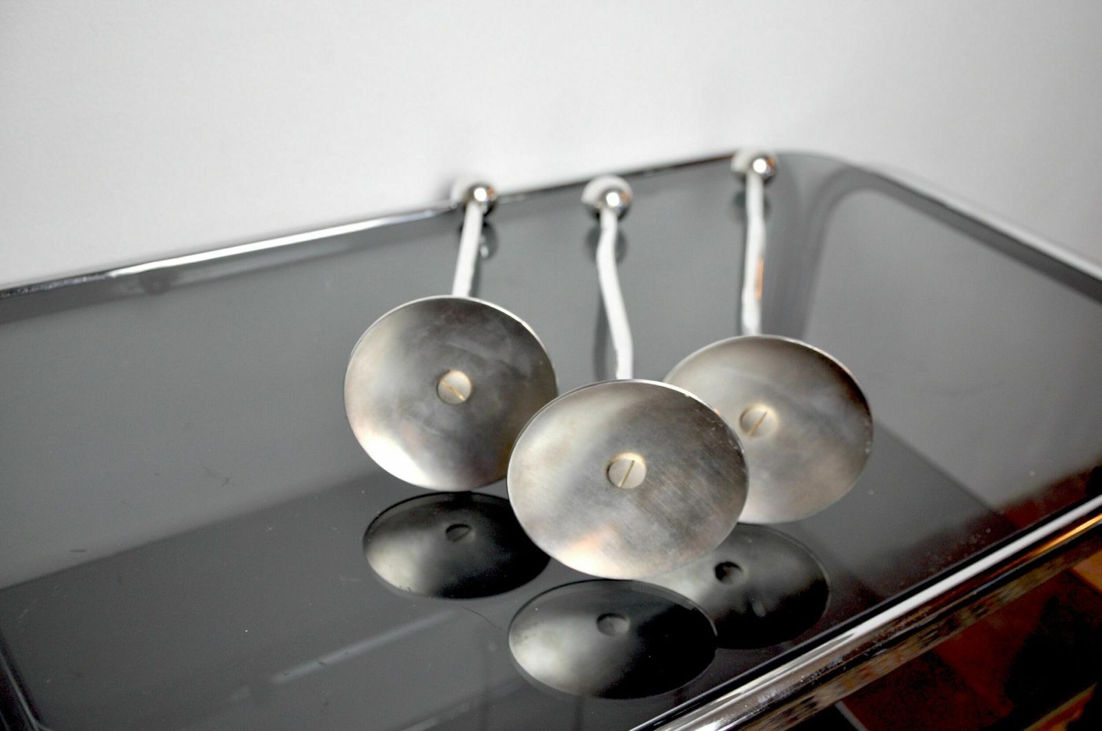 Trio Of Silver Metal Candlesticks From Mesa, Italy, 1980s photo vintage