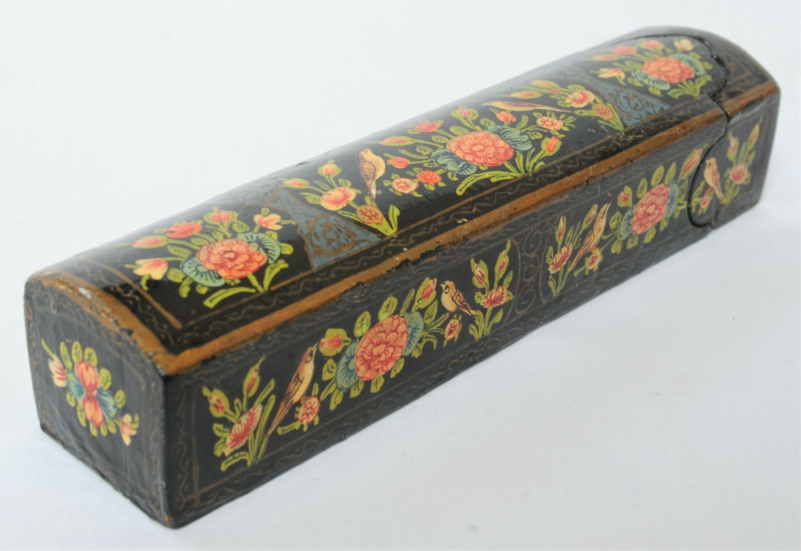 Antique Lacquered Paper Mache Qalamdan Pen Holder From Kashmir