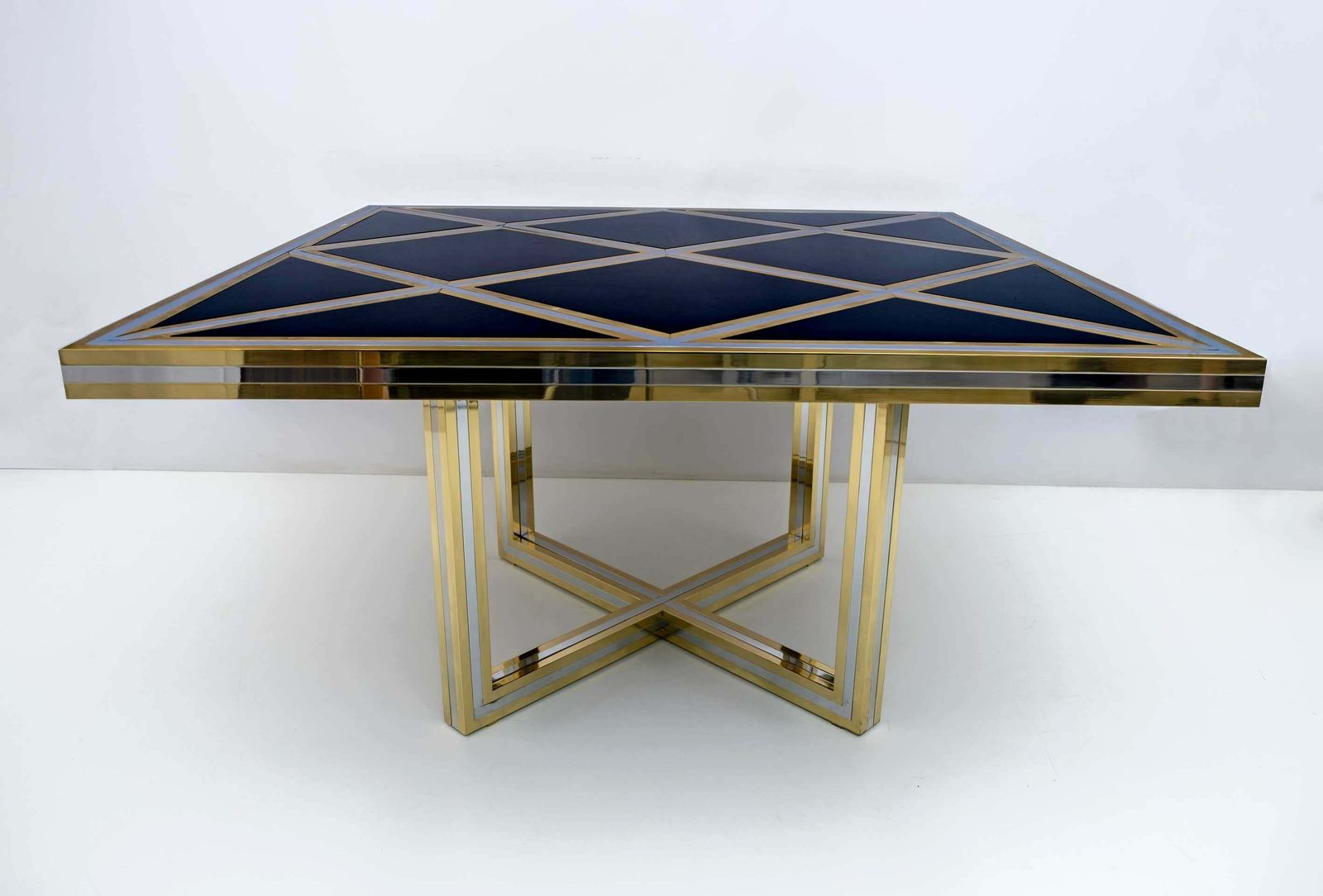 Romeo Rega Mid Century Modern Italian Black Glass, Brass And Chrome Dining Table photo Furniture