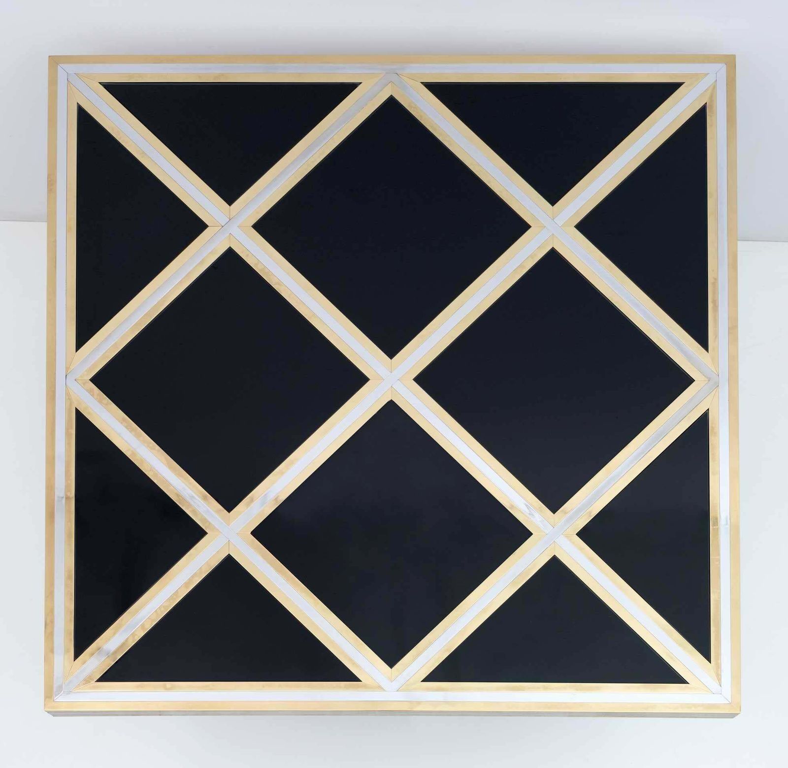 Romeo Rega Mid Century Modern Italian Black Glass, Brass And Chrome Dining Table photo vintage