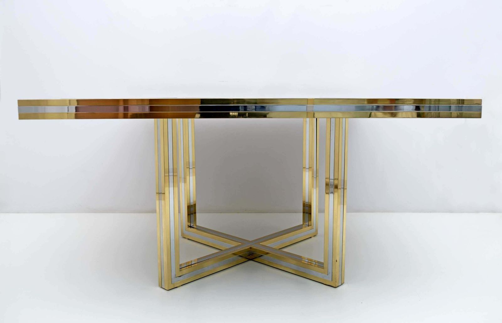 photo furniture Romeo Rega Mid Century Modern Italian Black Glass, Brass And Chrome Dining Table