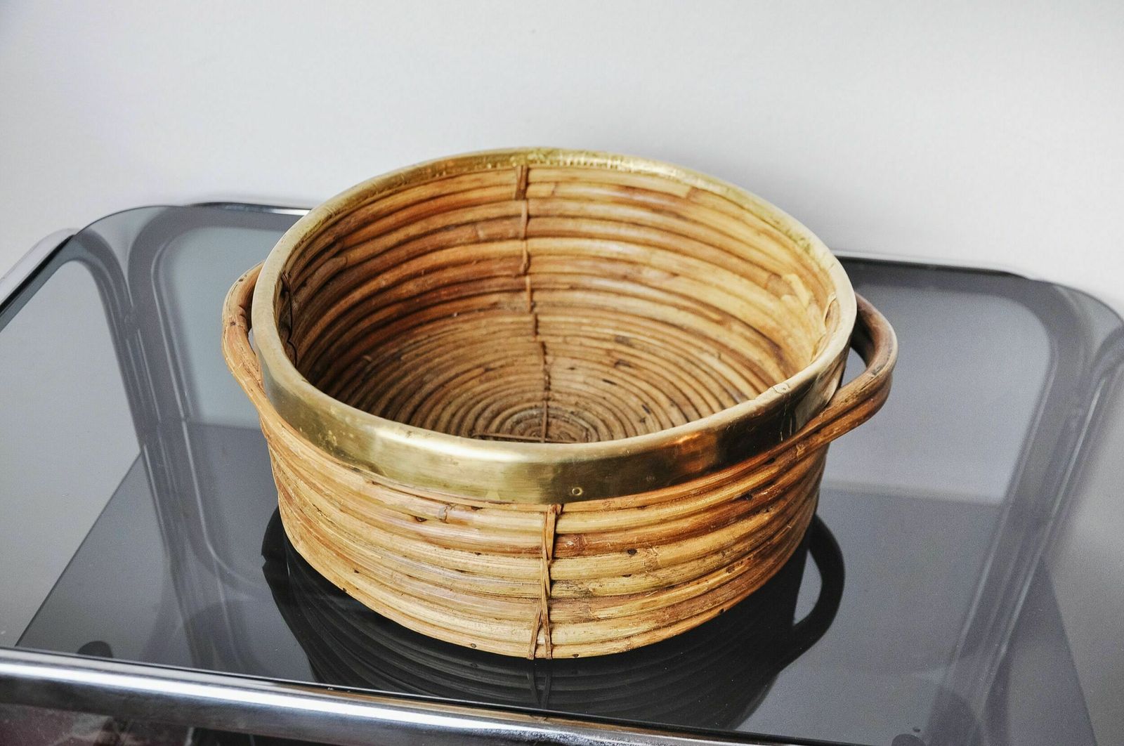 Rattan And Brass Basket, Italy, 1970s photo furniture