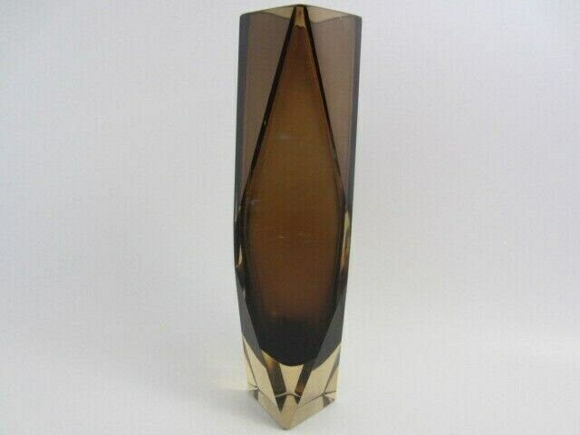 Xxl Space Age V Nason Cinnamon And Gold Sommerso Art Glass Vase Faceted Geometric