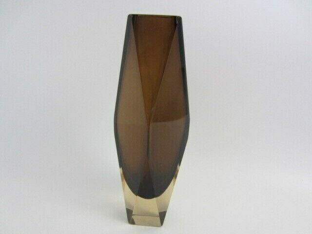 Xxl Space Age V Nason Cinnamon And Gold Sommerso Art Glass Vase Faceted Geometric photo vinterior