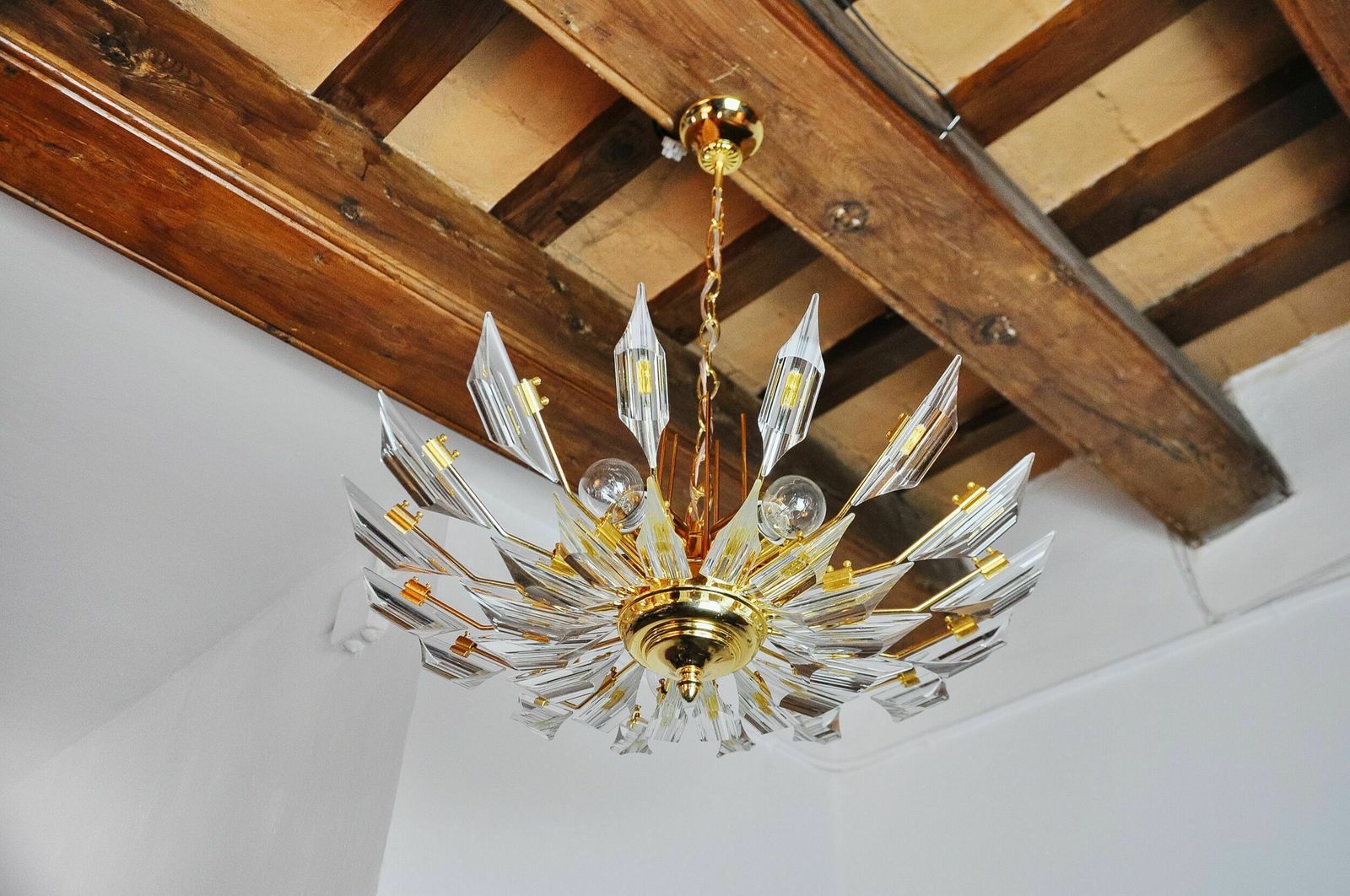 Chandelier '"Sun" By Oscar Torlasco For Stilkronen Cut Glass Triedri, Italy, 1970 photo furniture
