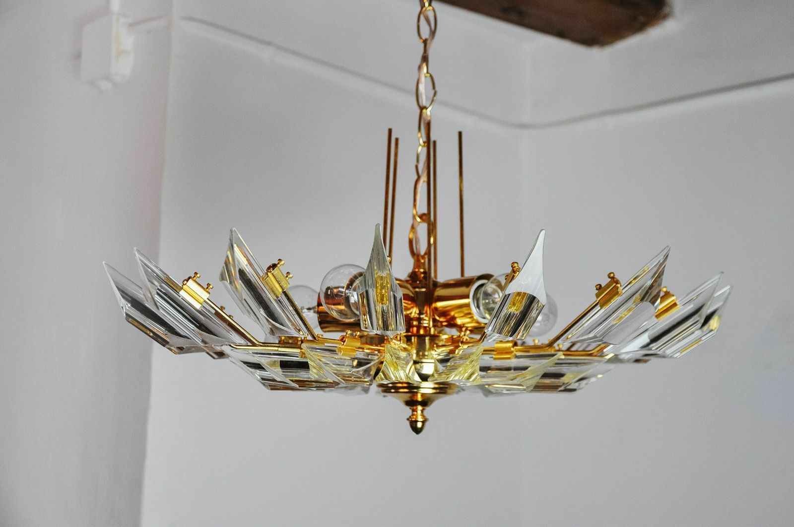 Chandelier '"Sun" By Oscar Torlasco For Stilkronen Cut Glass Triedri, Italy, 1970 photo 1622.0