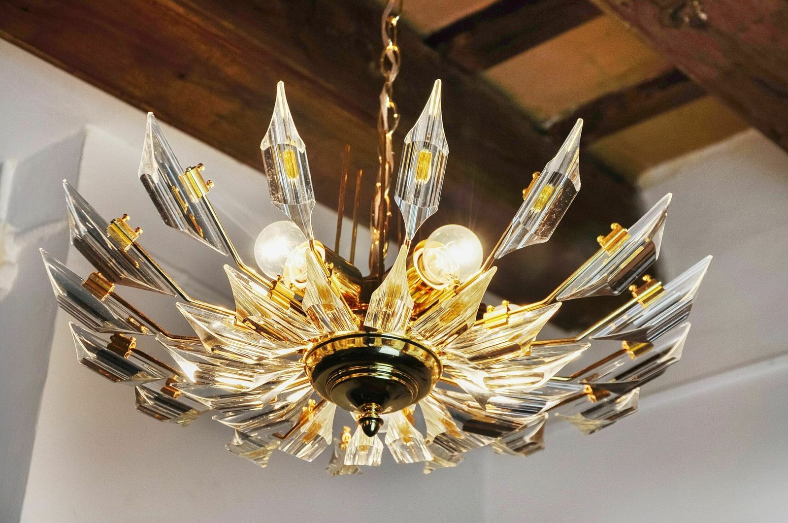 Chandelier '"Sun" By Oscar Torlasco For Stilkronen Cut Glass Triedri, Italy, 1970 photo buy