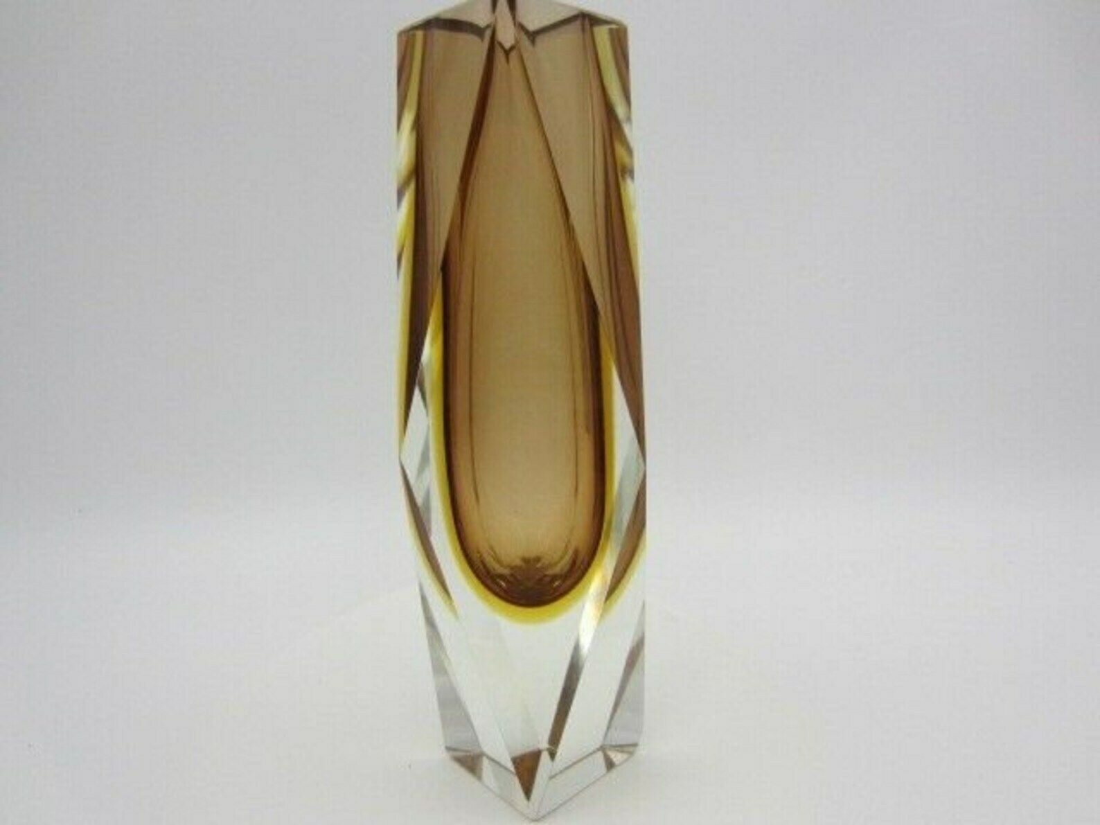 Space Age Brown And Golden Amber Sommerso Art Glass Faceted Vase Made In Italy photo 147.0