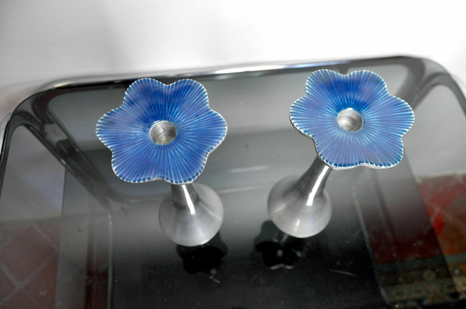 Pair Of Floral Brutalist Candlesticks By David Marshall, 1980, Spain photo vintage