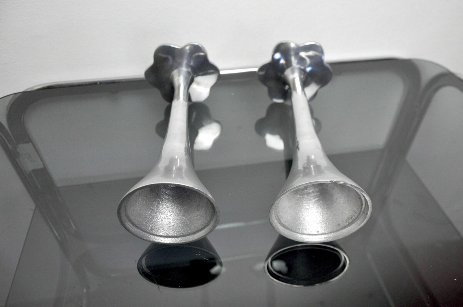 photo for sale Pair Of Floral Brutalist Candlesticks By David Marshall, 1980, Spain