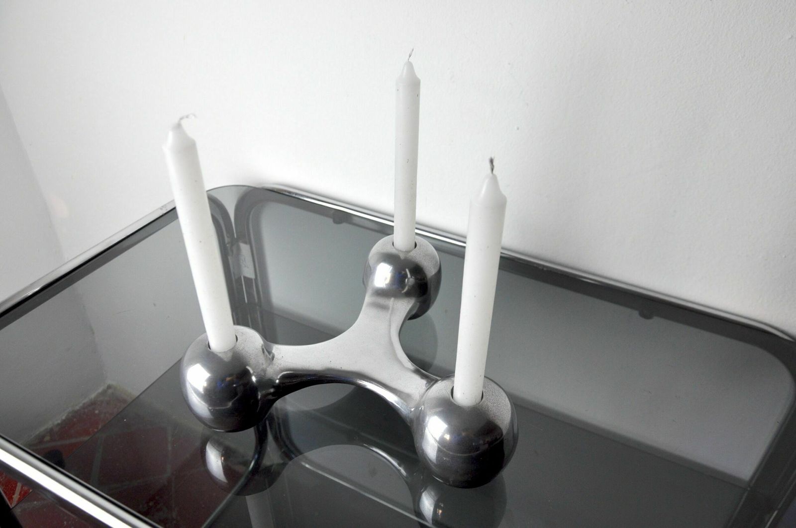 Scandinavian Boomerang Candle Holders, Aluminium, Denmark, 1970 photo Home Decor
