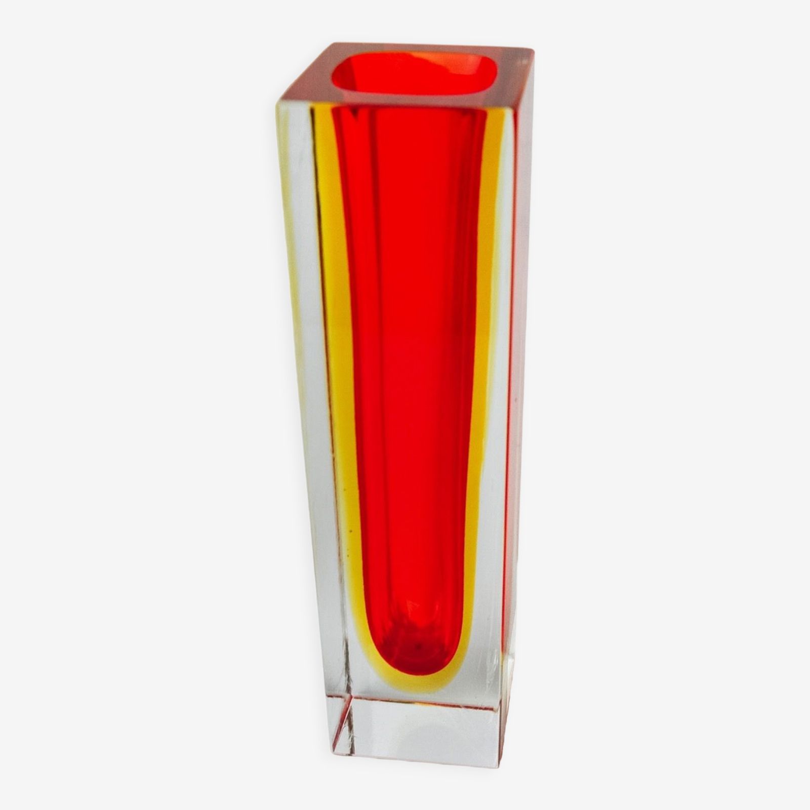 Red And Yellow Cubic Sommerso Vase By Seguso, Murano, Italy, 1970