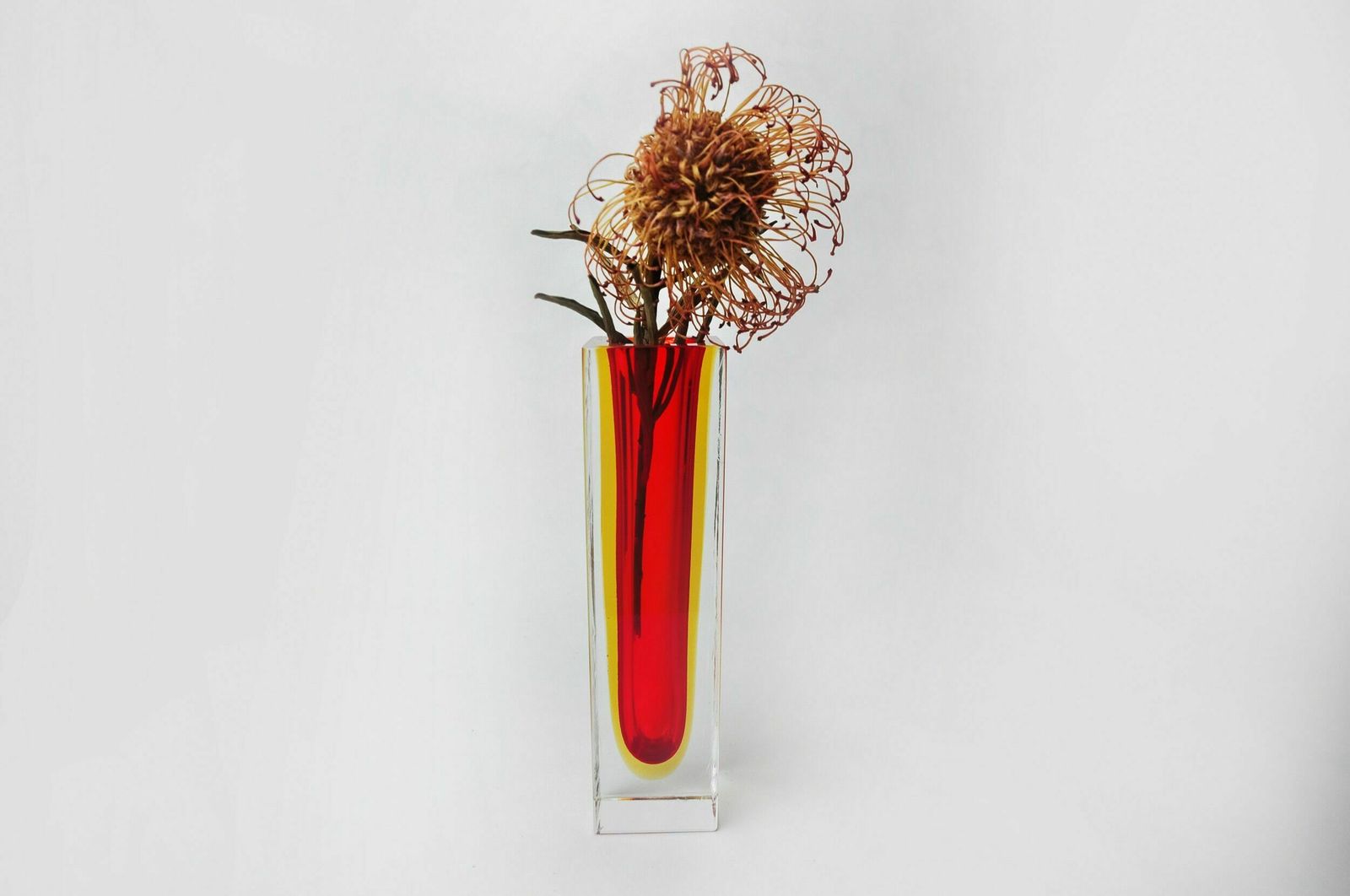 Red And Yellow Cubic Sommerso Vase By Seguso, Murano, Italy, 1970 photo for sale