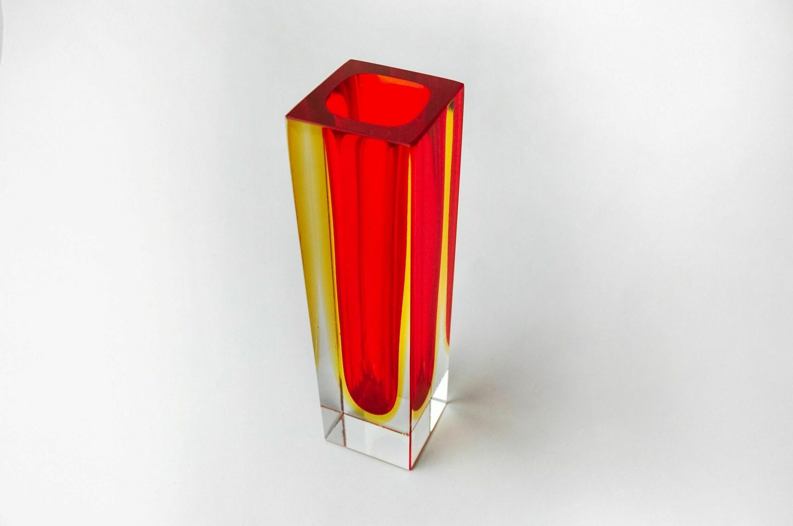 Red And Yellow Cubic Sommerso Vase By Seguso, Murano, Italy, 1970 photo Home Decor